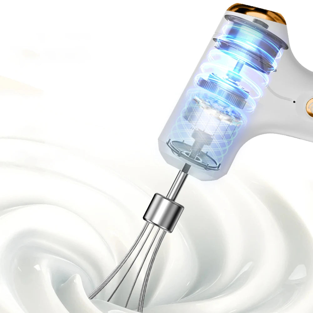 Handheld Electric Mixer – USB Rechargeable Mini Whisk with One-Touch Speed Control & Beater Attachments 🍰🔋
