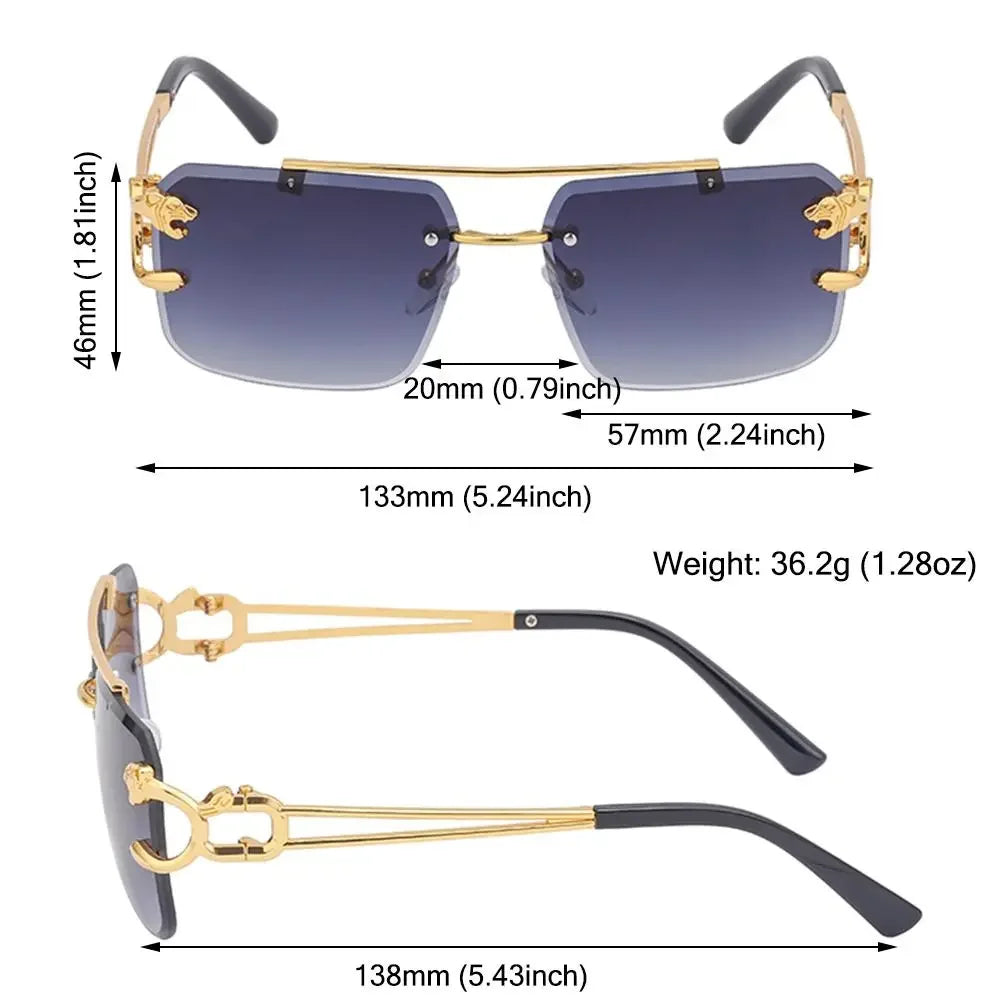 2024 Vintage Rimless Sunglasses – Oversized Square Gradient Shades with Double Bridge & UV400 Protection (Unisex)