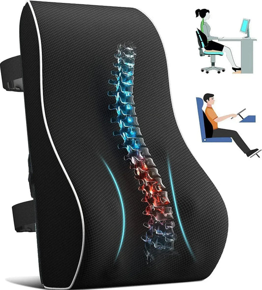 Memory Foam Lumbar Support Pillow – Ergonomic Back Cushion for Office, Home & Car, Relieves Back Pain and Improves Posture