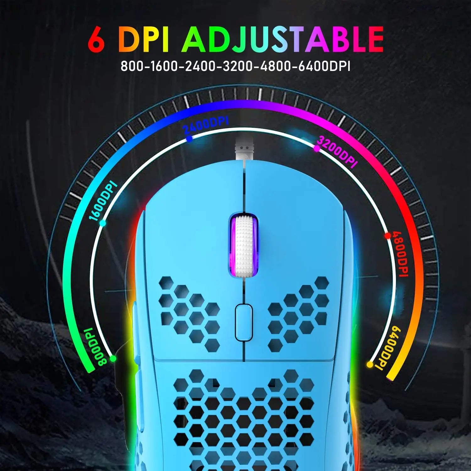 Gaming Keyboard and Mouse Combo – 88-Key Compact Rainbow Backlit Keyboard with RGB 6,400 DPI Honeycomb Lightweight Mouse