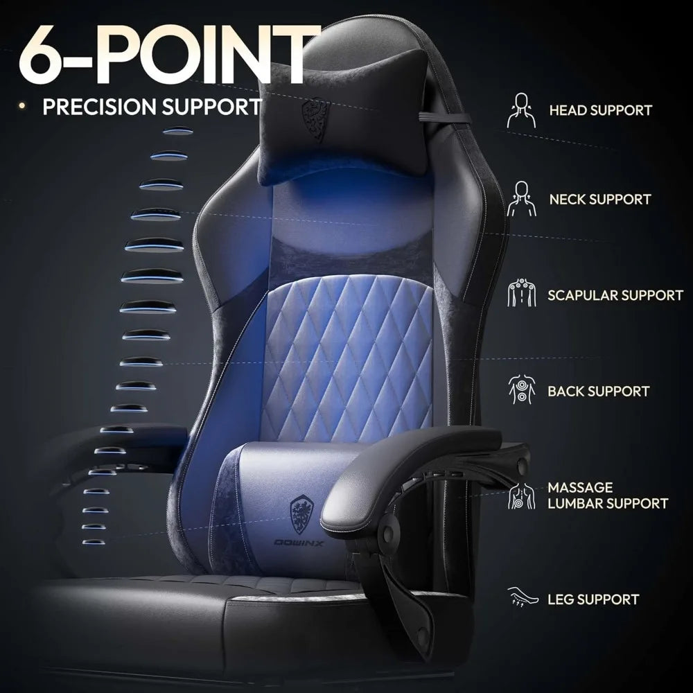Ergonomic Gaming Chair with Pocket Spring Cushion – High-Back Gaming & Office Chair with Massage Lumbar Pillow, Adjustable Footrest & Headrest