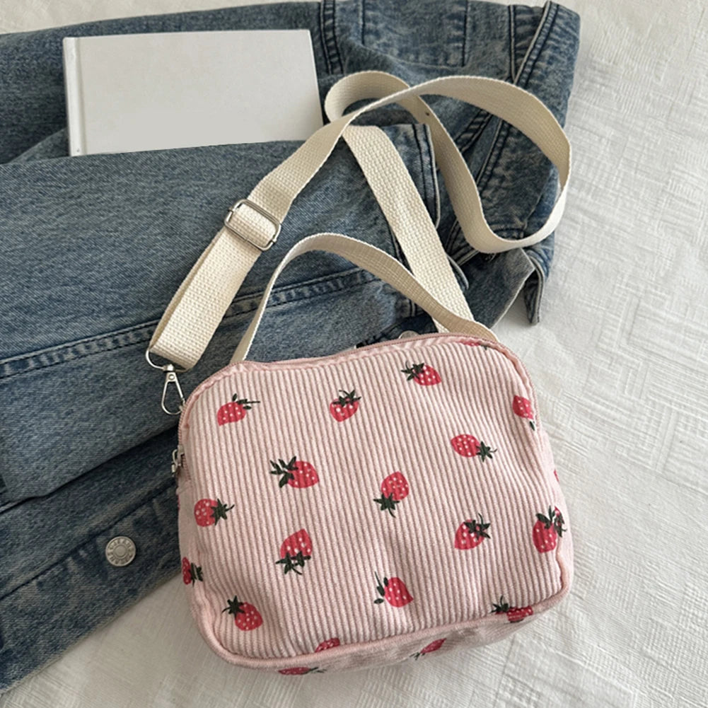 Corduroy Cartoon Shoulder Bag – Adjustable Strap Cute Sling Bag for Shopping, Work, Dates & Parties 👜✨