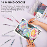 Glitter Gel Pens Set (18 Colors) – Metallic Sparkle Retractable Pens for Coloring & Creative Writing