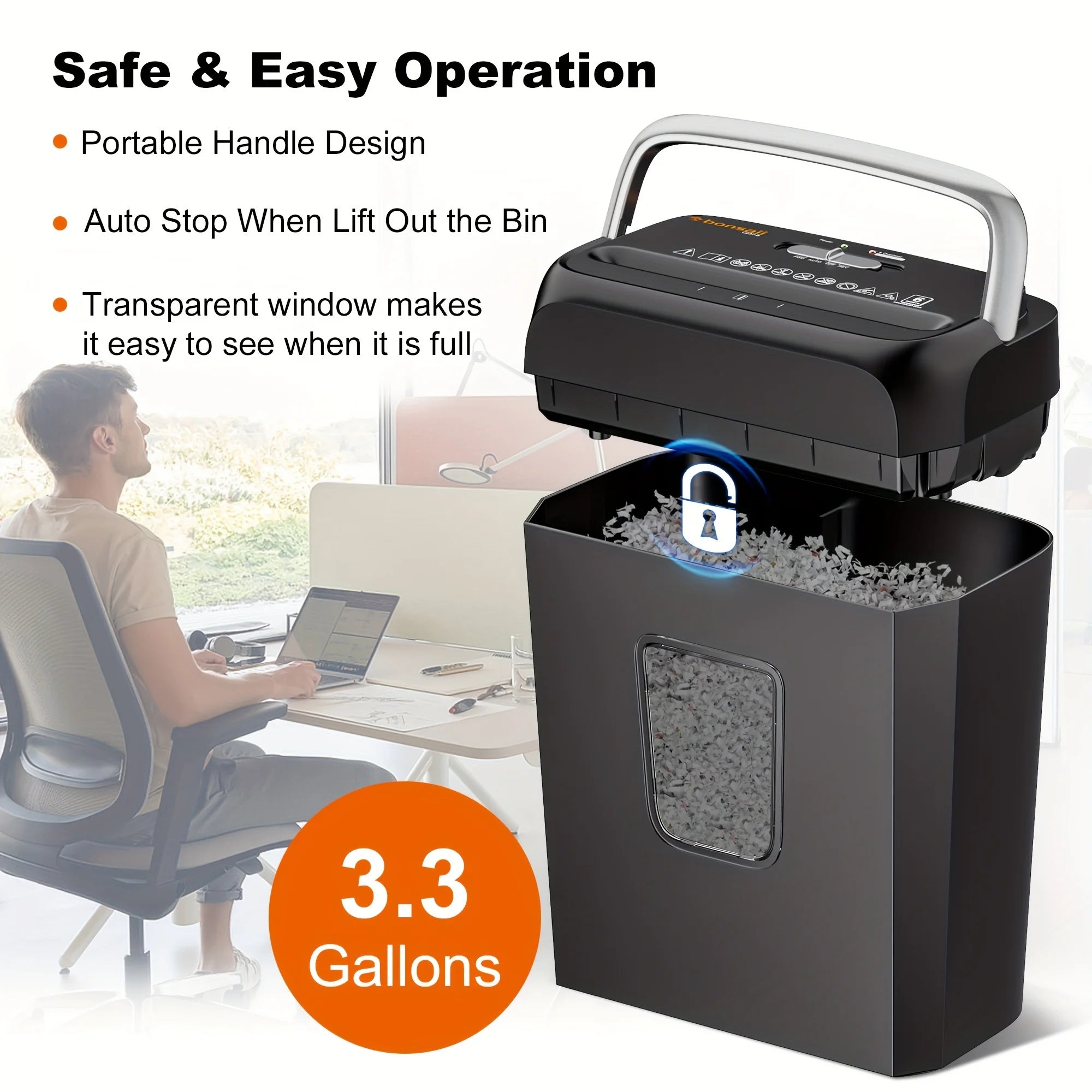 6-Sheet Cross-Cut Paper Shredder – Compact Home & Office Shredder with 3.4-Gallon Wastebasket for Credit Cards, Paper & Staples