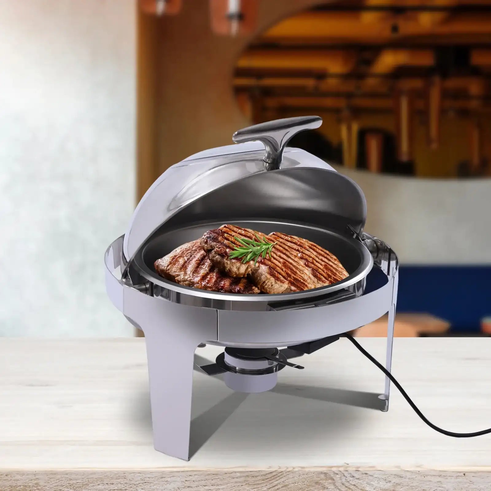 6L Round Roll-Top Electric Buffet Food Warmer Set – Premium Stainless Steel Chafing Dish