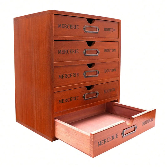 Vintage Rustic Wooden 5-Drawer Desk Organizer Shelf – Craft & Office Storage Box