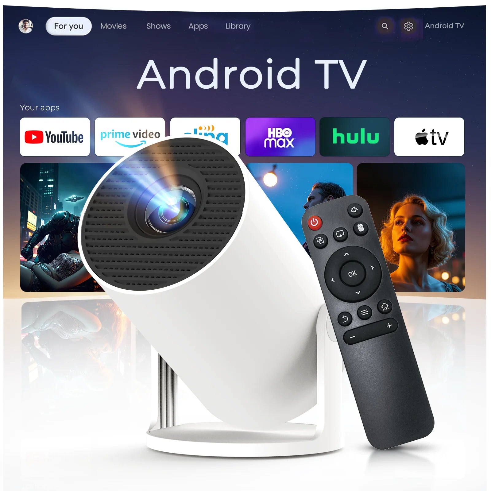 Smart Projector with WiFi & Bluetooth – 720P HD, 4K Support, Auto Keystone, 180° Rotation & Remote 🎥📡
