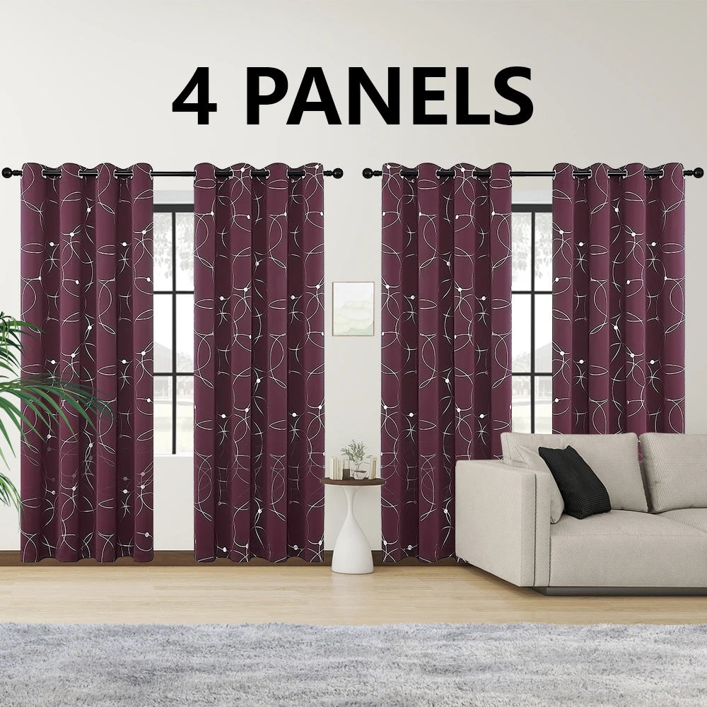 Blackout Thermal Insulated Room-Darkening Curtains – 4-Piece Grommet Circles & Dots Foil Print (Bedroom Set)