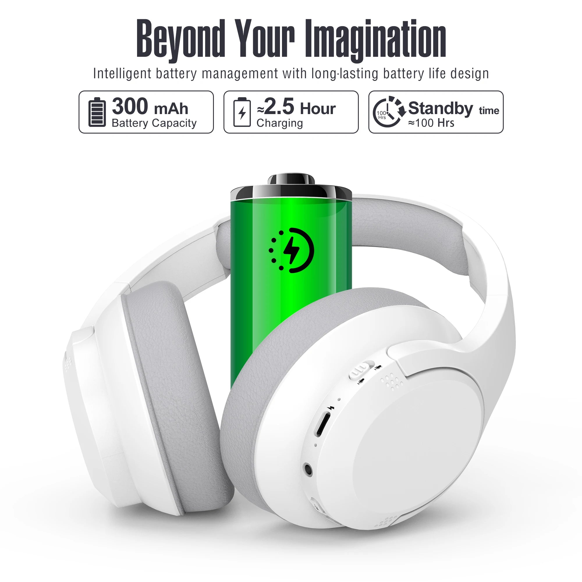 Wireless Over-Ear Bluetooth Headphones with 48h Playtime & Built-in Mic – HiFi Stereo, Foldable Lightweight Design