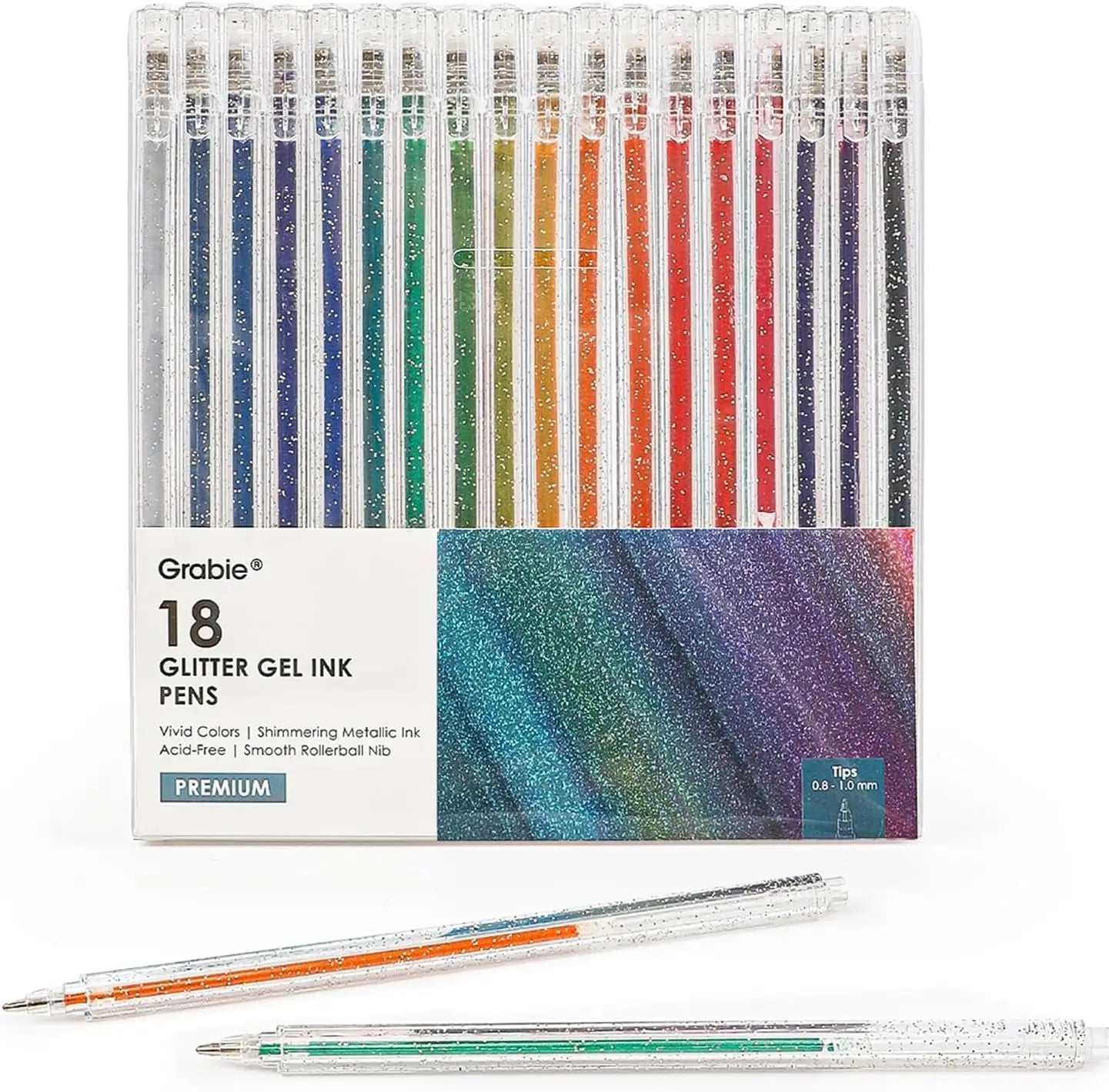 Glitter Gel Pens Set (18 Colors) – Metallic Sparkle Retractable Pens for Coloring & Creative Writing