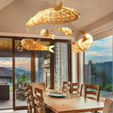 Luvodi 2PCS Large Fish-Shaped Wooden Weaving Chandeliers – Artistic Ceiling Lights for Home & Restaurant 🐟✨