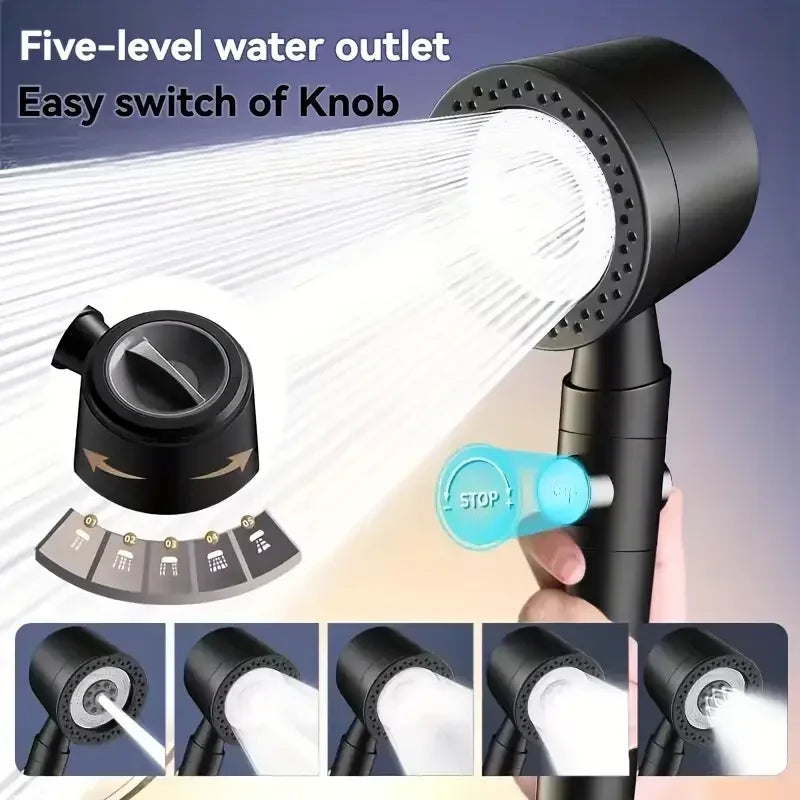 High Pressure 5-Mode Filtered Handheld Shower Head – Water-Saving & One-Button Stop
