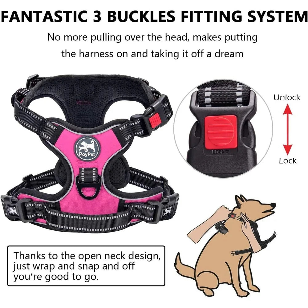 Escape-Proof Dog Harness with Reflective Leash – No-Pull Adjustable Soft Padded Vest for Outdoor Training