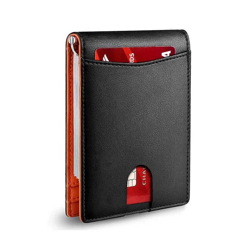 Slim Leather Wallet for Men – RFID Blocking Bifold Front Pocket Wallet with Money Clip & Minimalist Card Holder Design