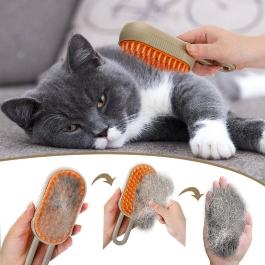 3-in-1 Steam Brush Cat & Dog Grooming Comb – Steamy Spray Hair Remover, Massage Comb & Pet Cleaning Tool