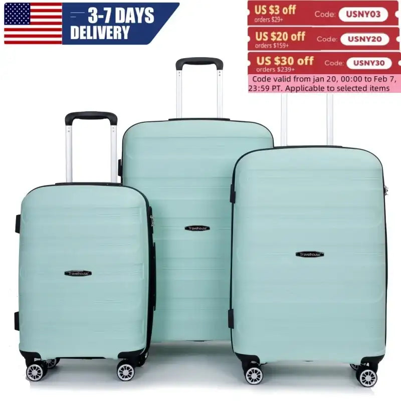 Travelhouse 3-Piece Hardshell Luggage Set – Spinner Wheels, TSA Lock, Lightweight Travel Trio