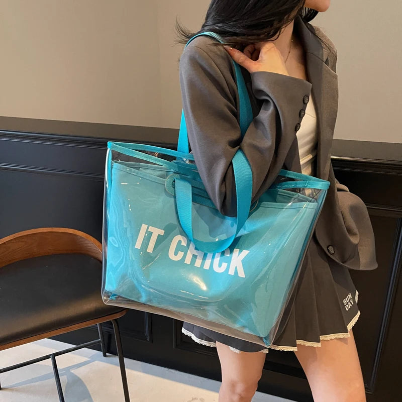 Women’s PVC clear jelly tote bag – large-capacity waterproof handbag, multifunctional transparent purse for beach, summer & daily use