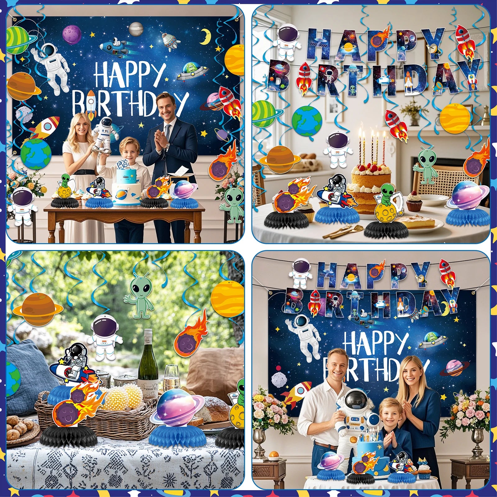 Galactic Glow “Happy Birthday” Space-Themed Banner & Honeycomb Centerpiece Kit