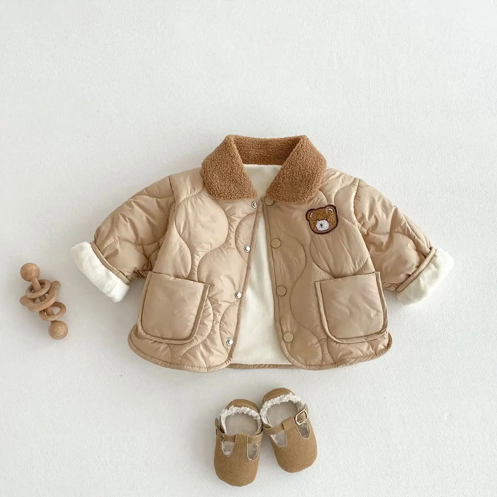 Children’s Teddy Bear Warm Cotton Jacket & Snow Pants Set – Korean Style Winter Coat for Boys & Girls