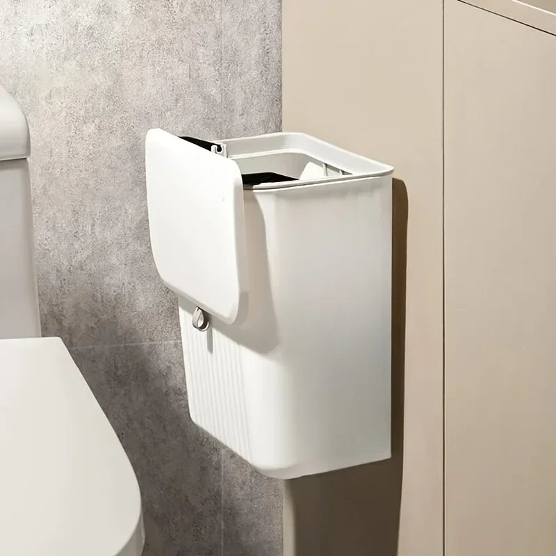 Wall-Mounted White Space-Saving Trash Bin for Kitchen – Durable Plastic Multi-Functional Waste Storage