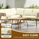 4-Piece L-Shaped Rattan Wicker Patio Furniture Set – Modern Sectional Outdoor Conversation Sofa