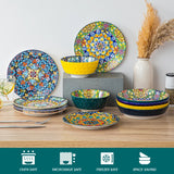 Bohemia Retro Ceramic Dinnerware Set – MALACASA, Vibrant Design (12 / 16 / 24-Piece)