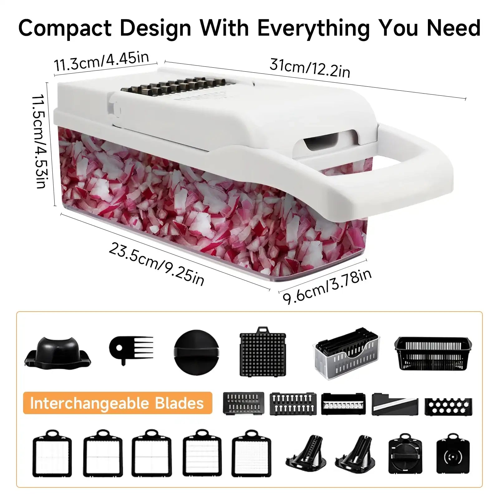 Multifunctional Vegetable & Fruit Chopper with Container – 13-in-1 Slicer, Dicer, Onion Mincer for Kitchen Prep 🍅🔪