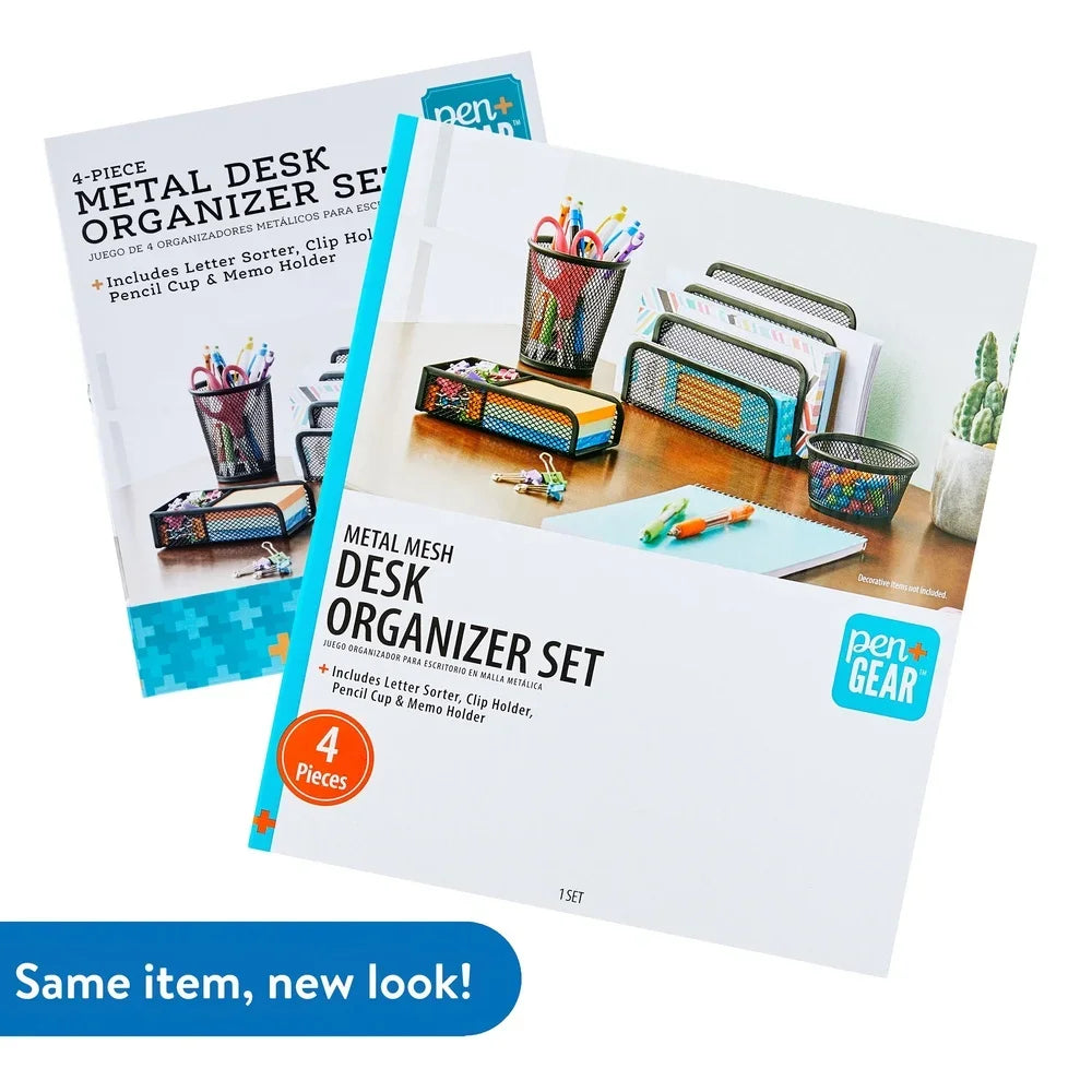 Metal Mesh Desk Organizer Set (4-Piece) – Complete Desktop Storage Suite