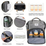 Foldable Bed Diaper Bag with Changing Station, Insulated Pocket & Large-Capacity Double-Shoulder Mommy Bag