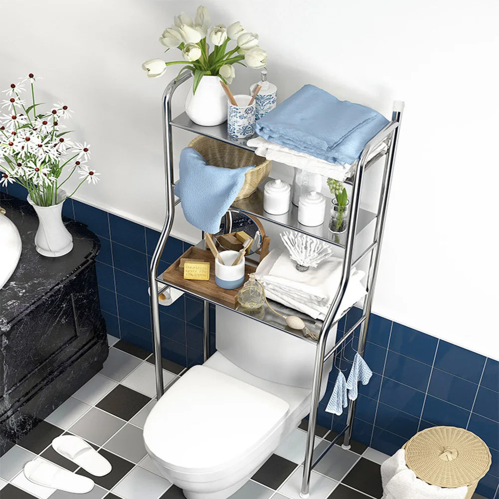 Metal Over-Toilet Storage Rack with Removable Towel Hooks & Paper Holder – Bathroom Organizer