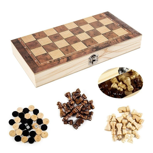 “Magnetic Wooden Folding Chess Set – Portable Felted Board with Interior Storage, Classic Game for Kids & Adults”
