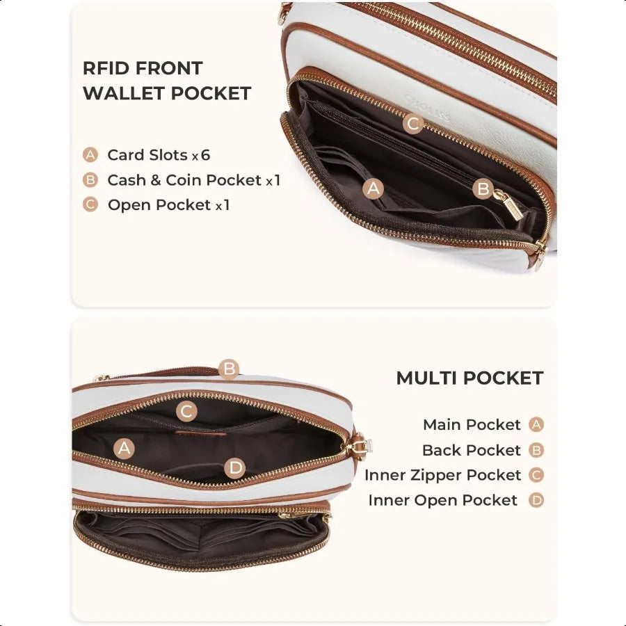 CHOLISS Quilted Vegan Leather Crossbody Bag – RFID Travel Purse with Built-In Wallet & Elegant Shoulder Design for Women