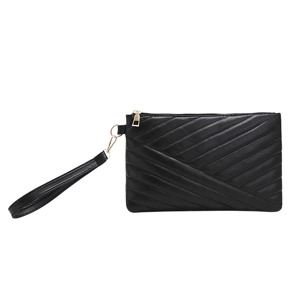 Women’s PU Leather Solid-Color Clutch & Satchel Bag – Business Zipper Handbag
