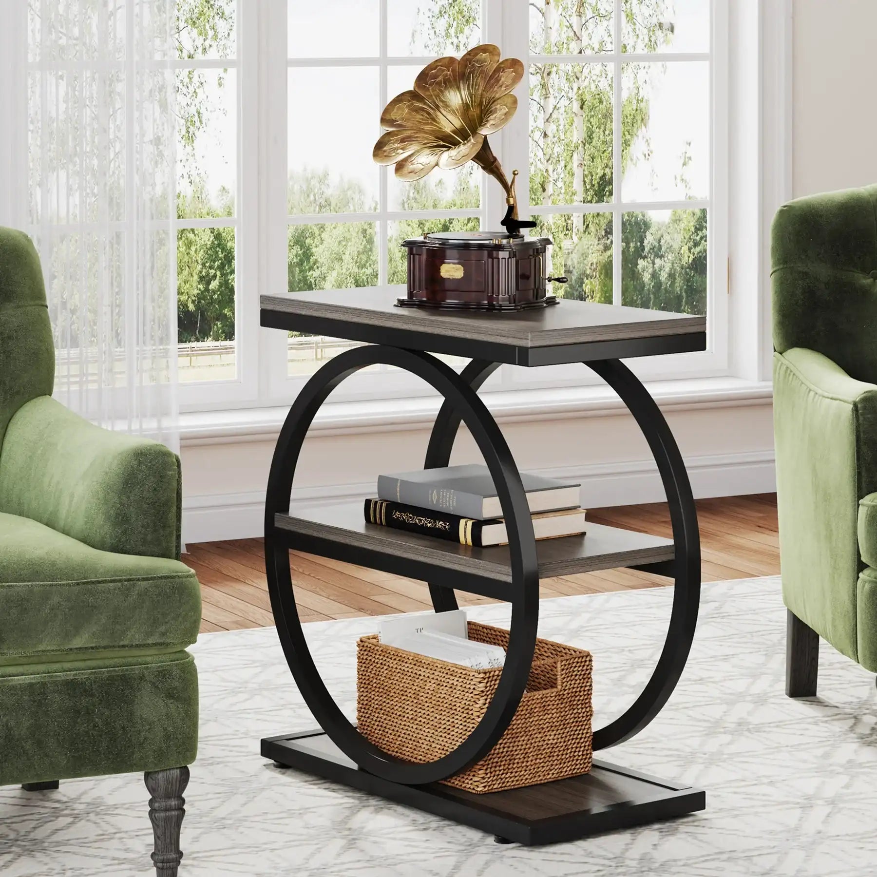 Tribesigns Narrow End Table with 3 Storage Shelves – Wooden Industrial Side Table for Sofa & Living Room