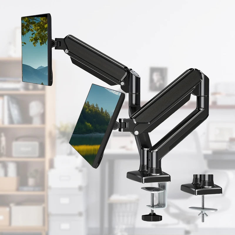 Dual Monitor Desk Mount – Heavy-Duty Adjustable Arm for 13″–32″ Screens, VESA 75x75mm/100x100mm, Black Finish