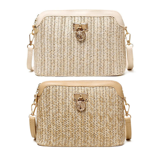 Summer Beach Straw Shell Shoulder Bag – Women’s Woven Messenger Purse for Travel, Vacation & Casual Outings