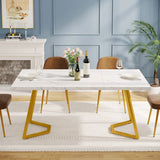Tribesigns 55" Gold Dining Table – Modern White Faux Marble Top with Golden Metal Legs | Elegant Dining Room Table for 6