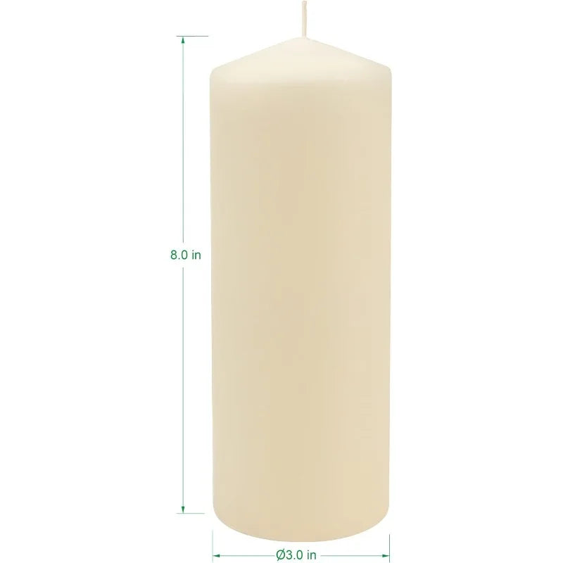 80-Hour Long Burning Unscented Pillar Candles (3x8, Ivory, 6-Pack) – Clean, Smokeless & Dripless Candles for Home & Events