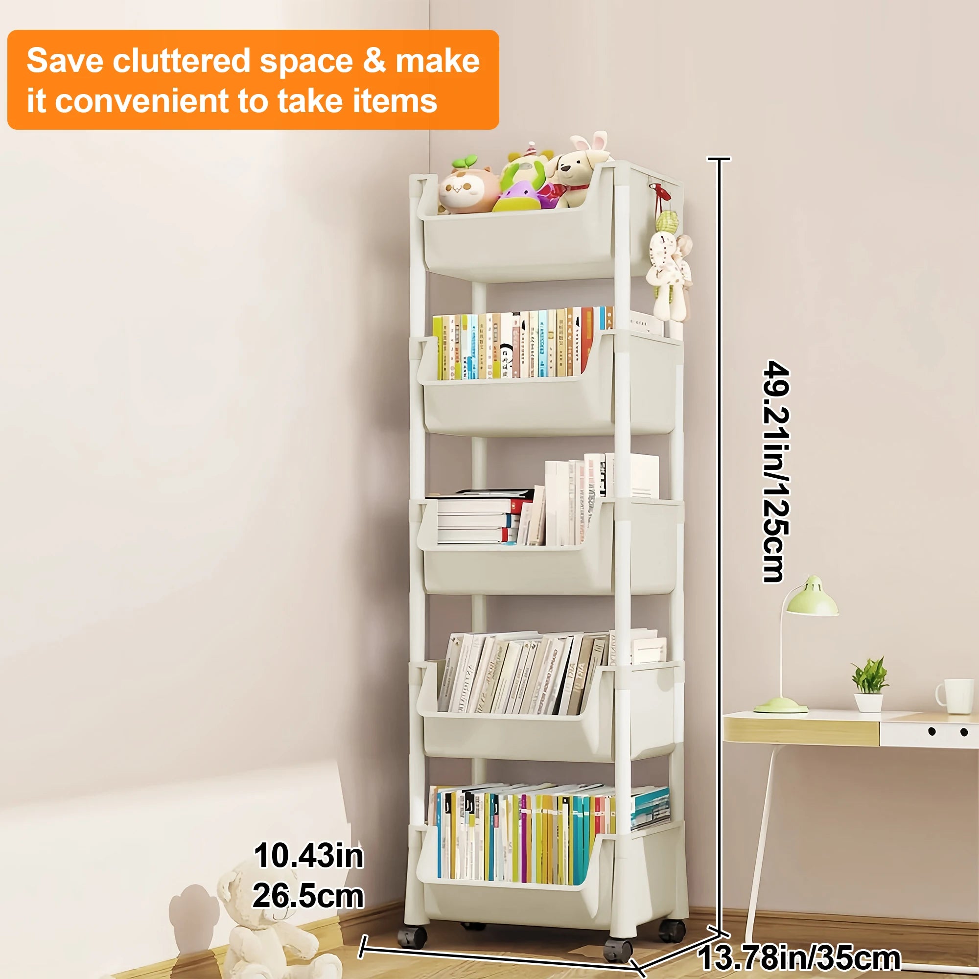 Foldable Narrow Corner Trolley Bookshelf Rack – Multi-Room Storage Cart for Kitchen, Bathroom & Living Room