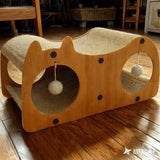 “Sisal Cat Scratcher Tunnel & Bed with Hanging Toys – Durable Cardboard House for Small to Medium Indoor Cats”