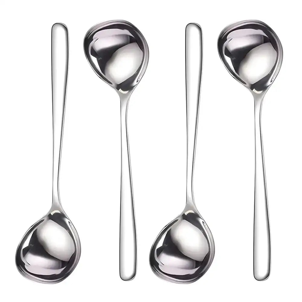 4-Piece Extra Large Head Stainless Steel Spoons with Long Handle – Polished Surface Tableware Set