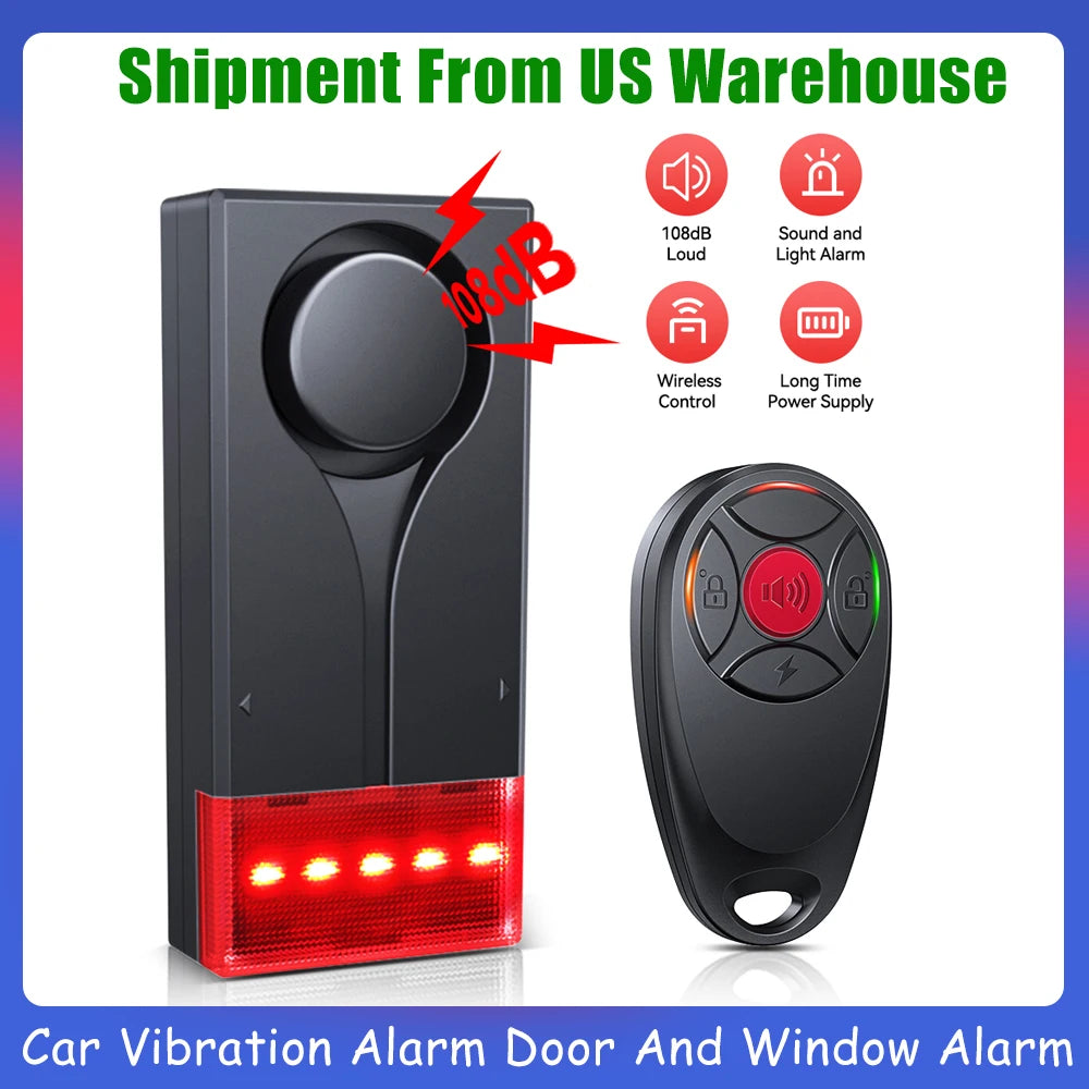 🚗 ELECPOW Wireless Car Vibration Alarm – 108dB Anti-Theft Alarm with Light for Car, Bike & Motorcycle Security