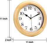 11-Inch Wooden Analog Wall Clock – Silent Non-Ticking Round Clock with Large Roman Numerals | Battery Operated Rustic Home Décor