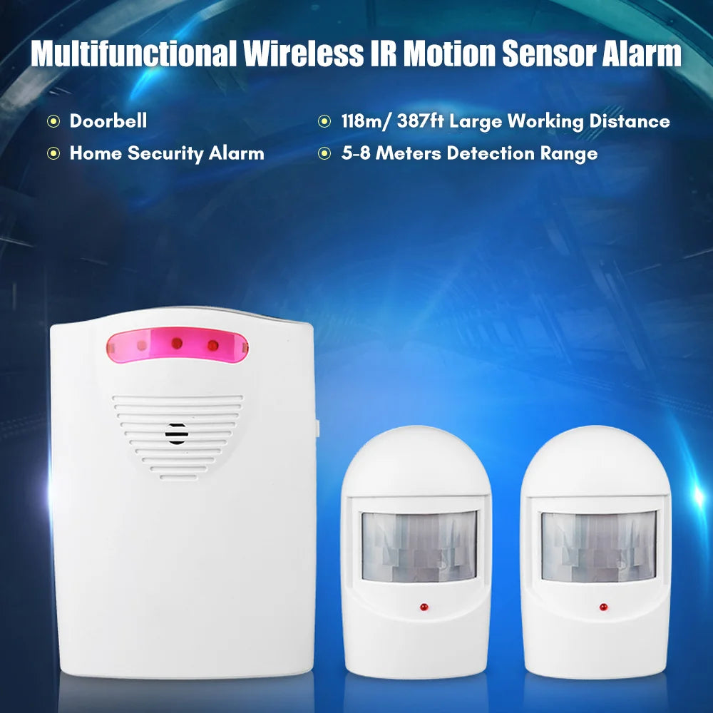 Multifunctional Wireless Driveway Alarm – IR Motion Sensor System with 1 Receiver & 2 Transmitters for Outdoor Home Security
