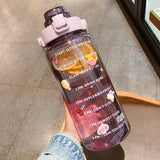 2 L Sports Straw Water Bottle – Large Capacity Jug with Time-Marker & Stickers, Portable for Fitness & Travel