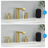 Brushed Gold 3-Hole Low-Arch 8″ Widespread Bathroom Faucet Set with Metal Drain & Supply Lines
