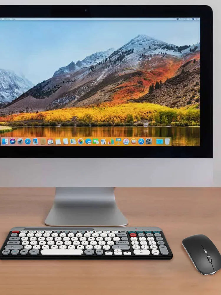 Dual-Mode Wireless Keyboard and Mouse Combo – 2.4GHz + Bluetooth Multi-Device Set with Phone Holder for iOS, Android & Windows