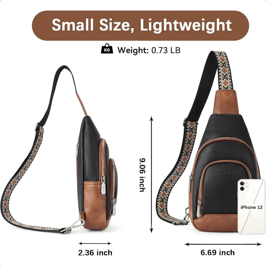 Women’s Leather Sling Crossbody Bag – Minimalist Chest Purse with Adjustable Guitar Strap for Travel & Everyday Style
