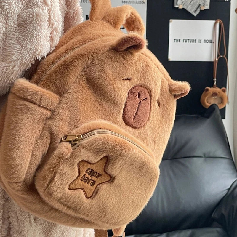 Cute Capybara Plush Backpack — Large-Capacity Cartoon Travel & Casual Backpack for Women & Girls