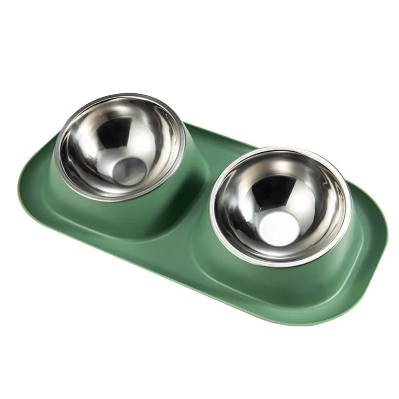 Stainless Steel Double Cat & Dog Bowl – Tilted Pet Food & Water Feeder with Non-Slip Base for Neck Safety 🐾🥣